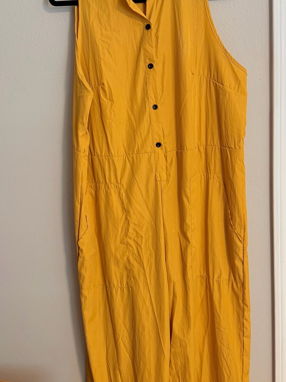 Sleeveless Button-Front Jumpsuit in Mustard Yellow
